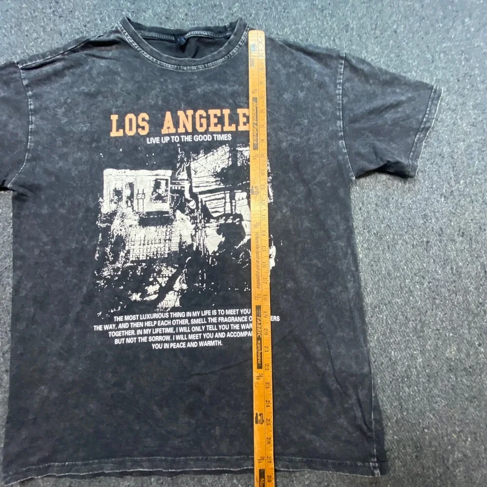 Romwe Los Angeles Graphic Shirt Sz L Mens Gray Streetwear Acid Wash Short Sleeve